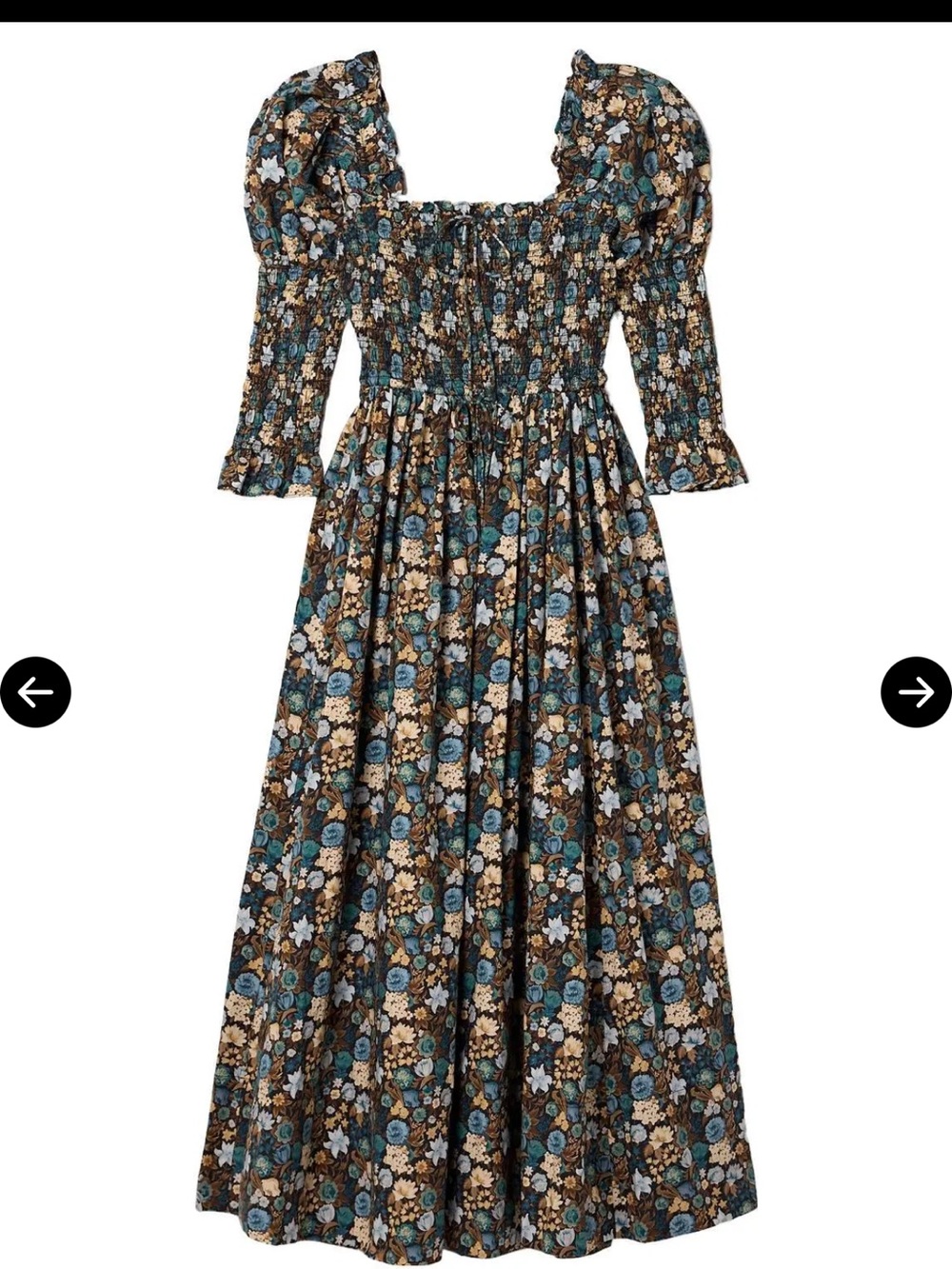 Doen Bijou Shirred Floral Print Midi Dress Multi Small